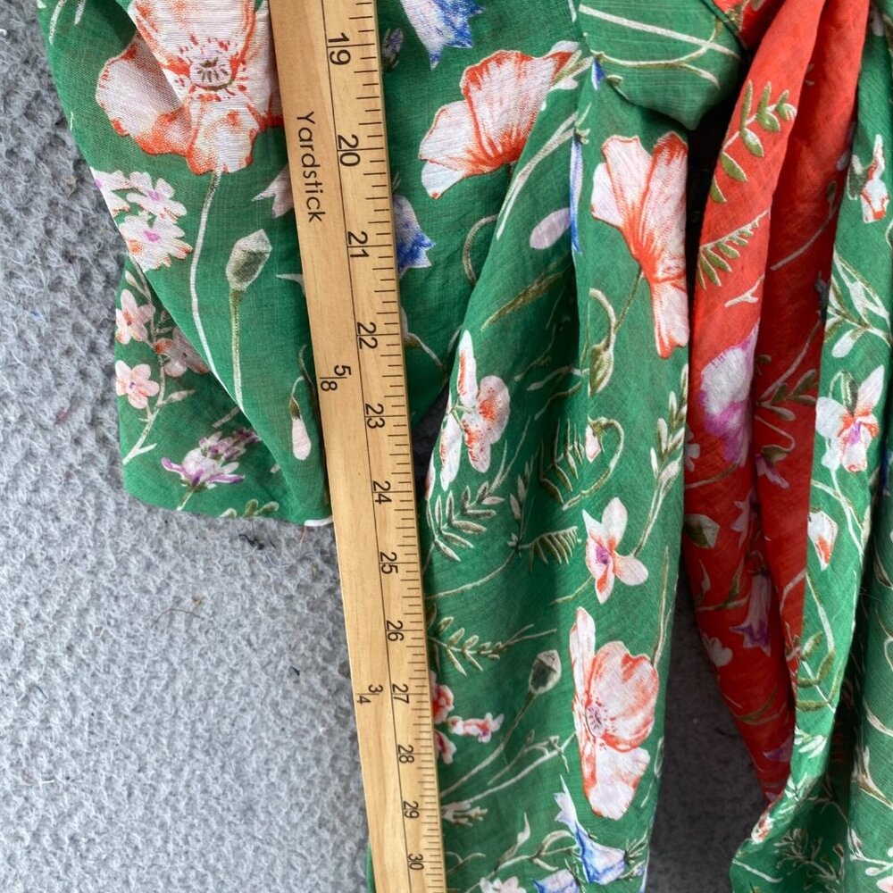 Anthropologie Mare Mare Top Womens L Green Floral Long Balloon Sleeves Tie Front - Picture 8 of 12